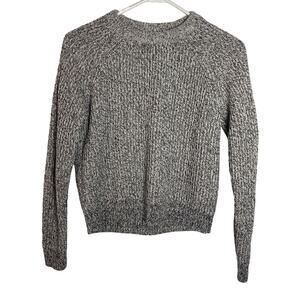 H&M Womens Sweater Sz M Heather Black White Long Sleeve Crew Neck Crop Top